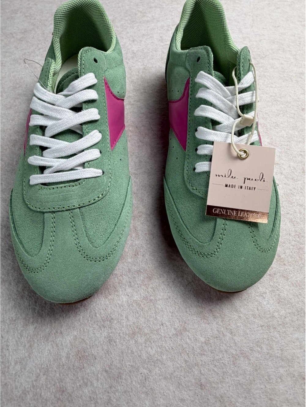 Mila Paoli Italian Pink Green Suede Sneakers Sz 9.5 EU 41 NWT Colorblock Low Top